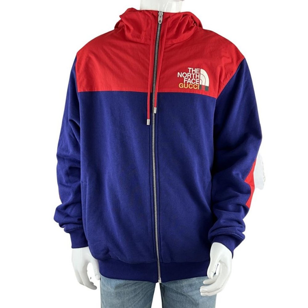 Gucci Men's The North Face x Gucci Zip Parka Hoodie Jacket Blue/Red Sz M